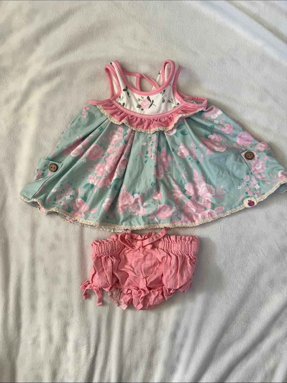 Cheeky Plum baby Floral Ruffle Dress with Pink Bloomers